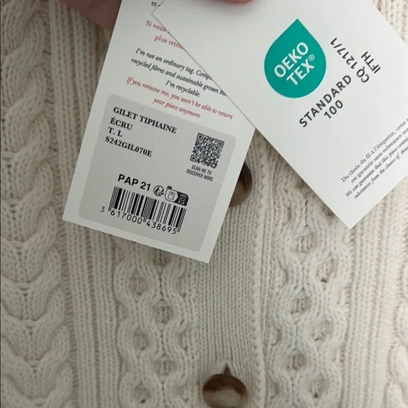 Sezane Tiphaine Cardigan Ecru - Size L - Picture 2 of 8